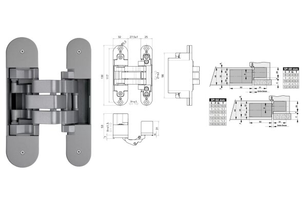 ZAWIAS WPUSZCZANY INVISACTA 570 3-D 60 KG (4 NASADKI PRZYKRĘCANE) 12szt. OTLAV Nikiel matowy