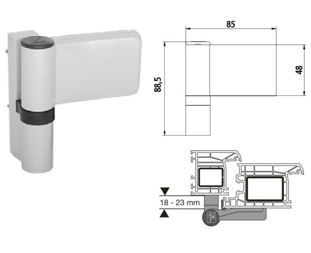 Zawias do drzwi PVC KT-SV 18-23- fot-