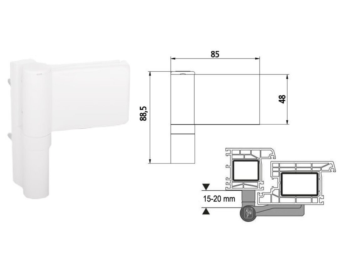 Zawias do drzwi PVC KT-SV 15-20- fot-