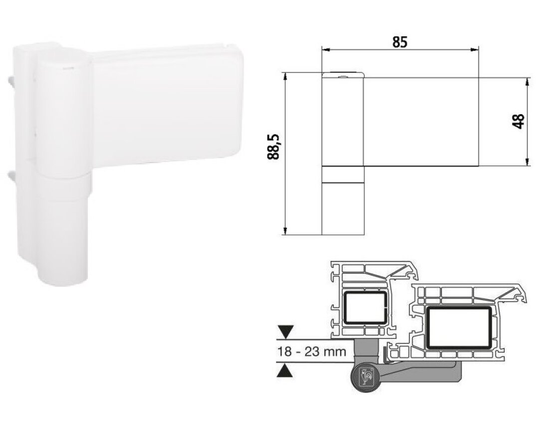 Zawias do drzwi PVC KT-SV 18-23- fot-