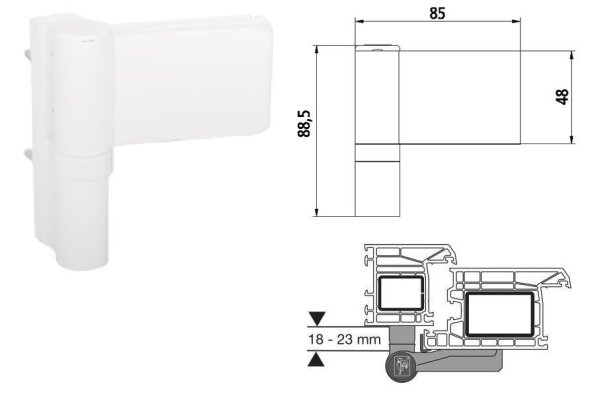 Zawias do drzwi PVC KT-SV 18-23 Dr.Hahn Biały