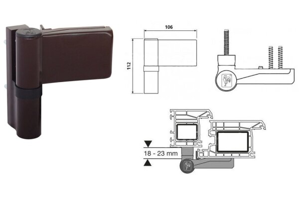 Zawias do drzwi PVC KTN 18-23 6R Dr.Hahn Brązowy