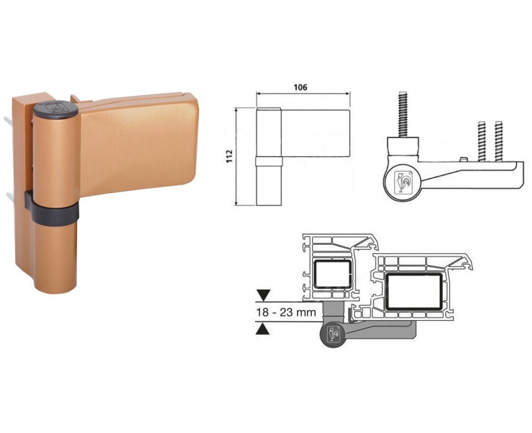 Zawias do drzwi PVC KTN 18-23 6R- fot-