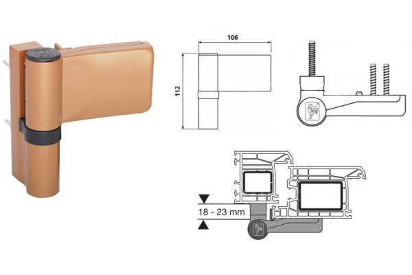 Zawias do drzwi PVC KTN 18-23 6R Dr.Hahn Złoty