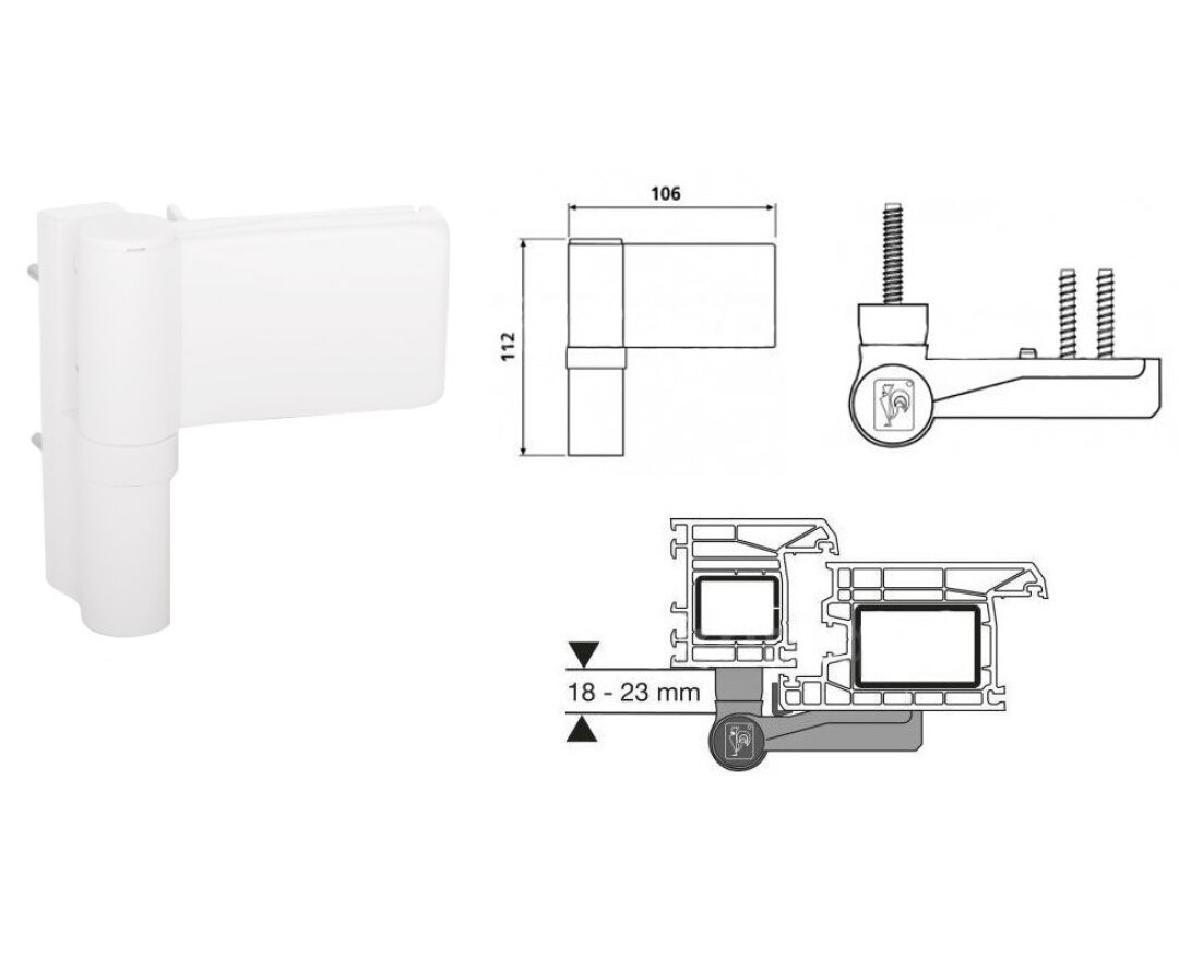 Zawias do drzwi PVC KTN 18-23 6R- fot-