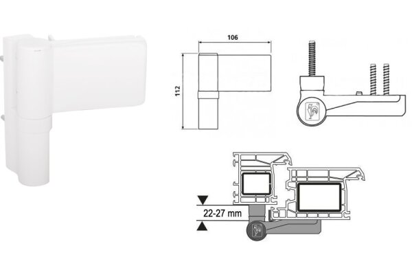 Zawias do drzwi PVC KTN 22-27 6R Dr.Hahn Biały