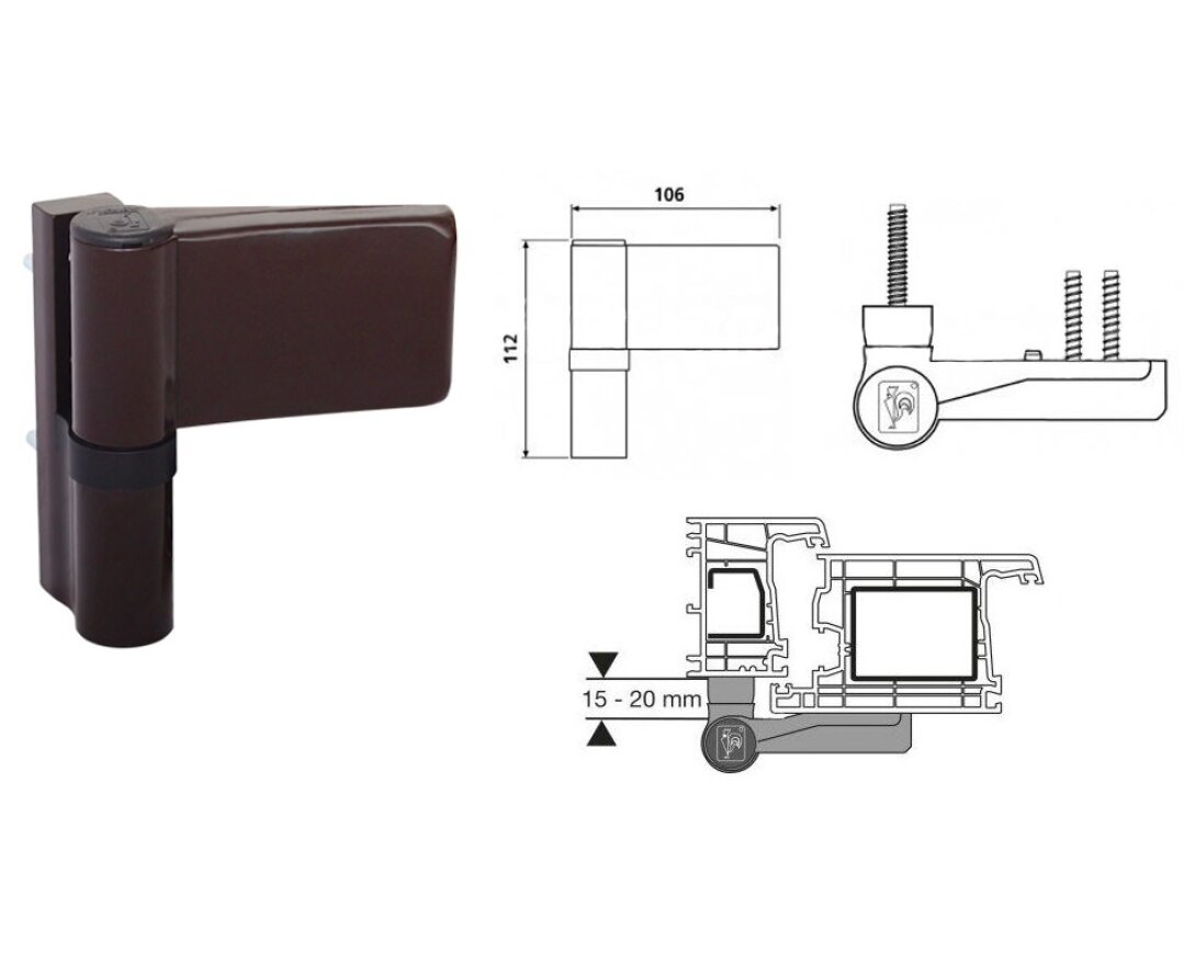 Zawias do drzwi PVC KTV 15-20 6R- fot-