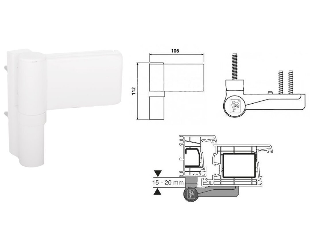 Zawias do drzwi PVC KTV 15-20 6R- fot-