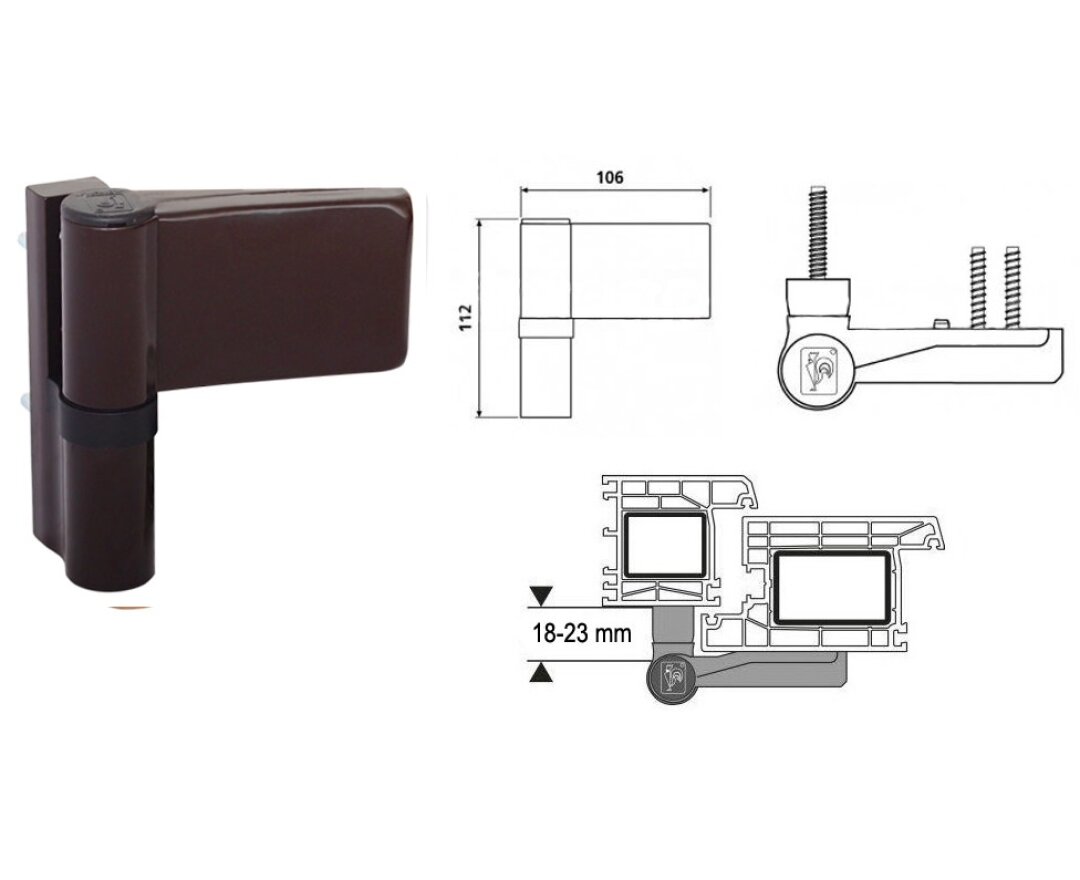 Zawias do drzwi PVC KTV 18-23 6R- fot-