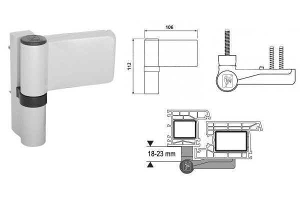 Zawias do drzwi PVC KTV 18-23 6R Dr.Hahn Srebrny