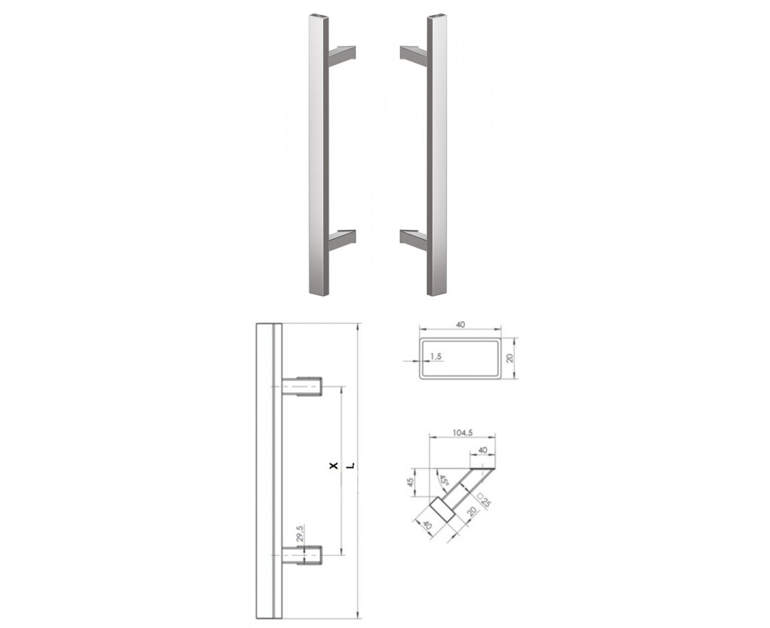Pochwyt obustronny Q45RX/Q10 gat. 304, 40x20 mm, 600/800 mm- fot-