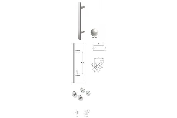 Pochwyt jednostronny Q45RX/Q10 aluminiowy, 40x20 mm, 1000/1200 mm + Mocowanie pochwytu za pomocą blaszki do profili ALU WALA Biały 9016