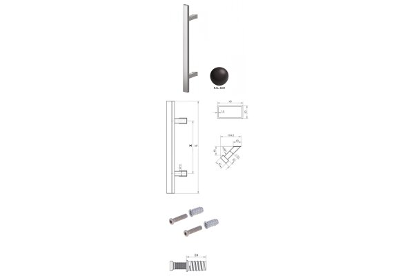 Pochwyt jednostronny Q45RX/Q10 aluminiowy, 40x20 mm, 600/800 mm + Mocowanie jednostronne MUFA do drewna WALA Brązowy 8019