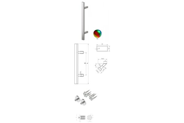 Pochwyt jednostronny Q45RX/Q10 aluminiowy, 40x20 mm, 600/800 mm + Mocowanie pochwytu za pomocą blaszki do profili PCV WALA Kolory niestandardowe