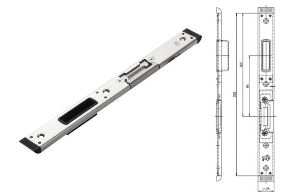 Zaczep zamka głównego RFH57579LX- lewy 4/U25x6,5 oś 13 mm Fuhr Ocynk srebrny
