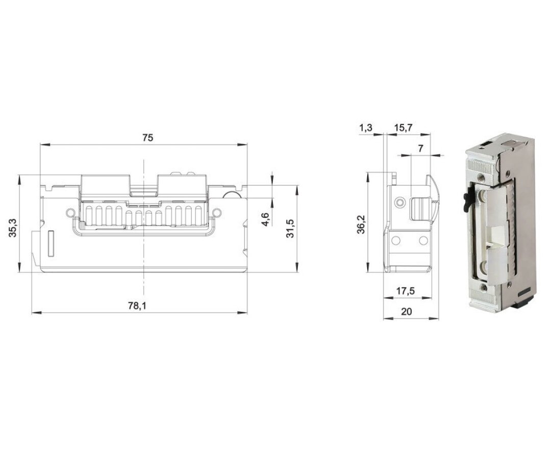 Elektrozaczep rewersyjny 31,5x17,5x78 mm – 24V- fot-