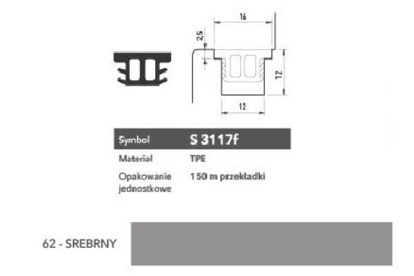 Uszczelka okienna przylgniowa S3117f – 100 m Deventer Srebrny
