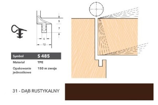 Uszczelka do drzwi wewnętrznych S485 – 150 m Deventer Dąb rustykalny