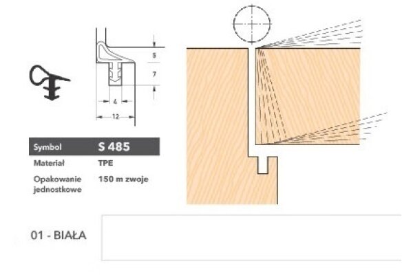 Uszczelka do drzwi wewnętrznych S485 – 150 m Deventer Biały