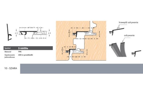 Uszczelka okienna do ruchomego słupka S6600 – 200 m Deventer Szary