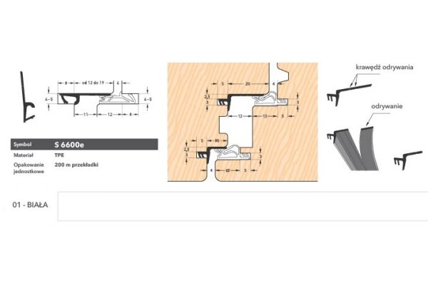 Uszczelka okienna do ruchomego słupka S6600 – 200 m Deventer Biały