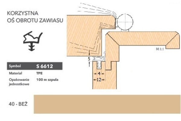 Uszczelka do drzwi wewnętrznych S6612 - 100 m Deventer Beżowy