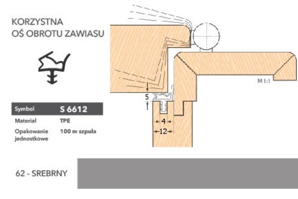 Uszczelka do drzwi wewnętrznych S6612 - 100 m Deventer Srebrny