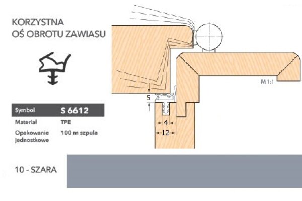 Uszczelka do drzwi wewnętrznych S6612 - 100 m Deventer Szary