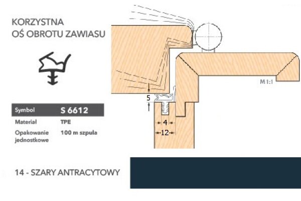 Uszczelka do drzwi wewnętrznych S6612 - 100 m Deventer Szary antracytowy