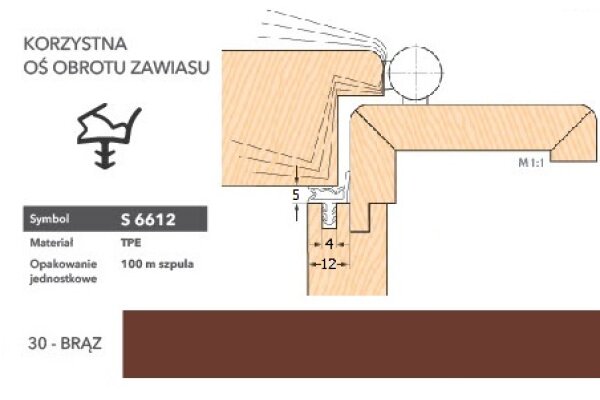 Uszczelka do drzwi wewnętrznych S6612 - 100 m Deventer Brązowy