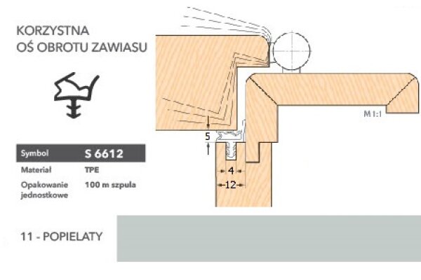 Uszczelka do drzwi wewnętrznych S6612 - 100 m Deventer Popielaty