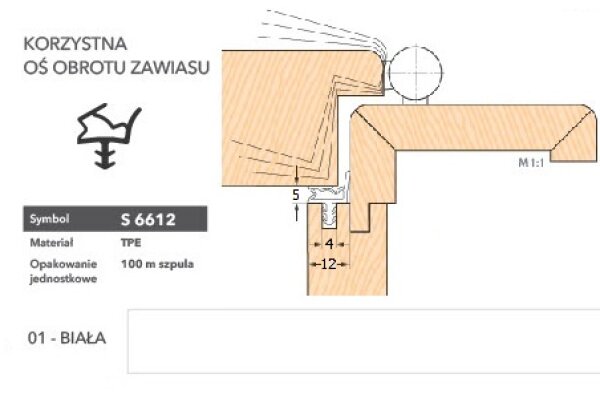 Uszczelka do drzwi wewnętrznych S6612 - 100 m Deventer Biały