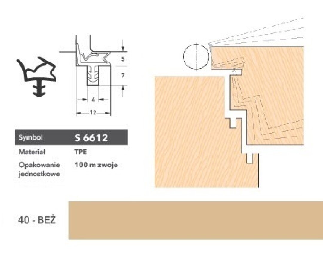 Uszczelka do drzwi wewnętrznych S6612 - 100 m- fot-