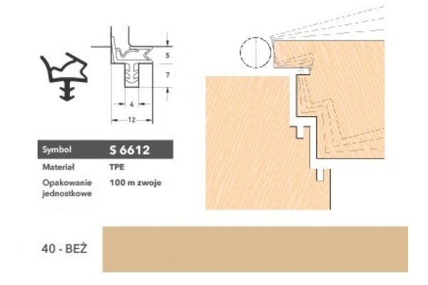Uszczelka do drzwi wewnętrznych S6612 - 100 m Deventer Beżowy