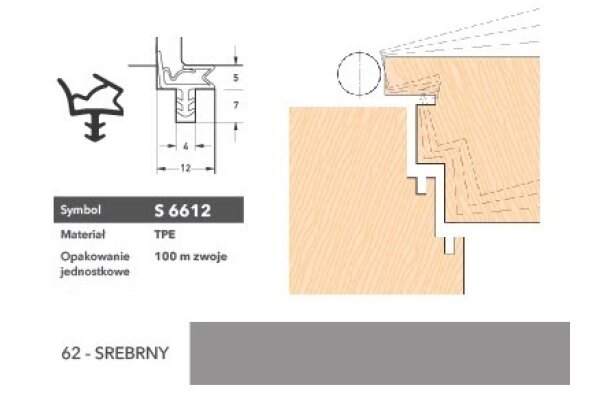 Uszczelka do drzwi wewnętrznych S6612 - 100 m Deventer Srebrny
