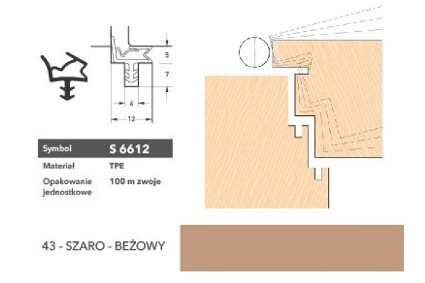 Uszczelka do drzwi wewnętrznych S6612 - 100 m Deventer Szaro beżowy