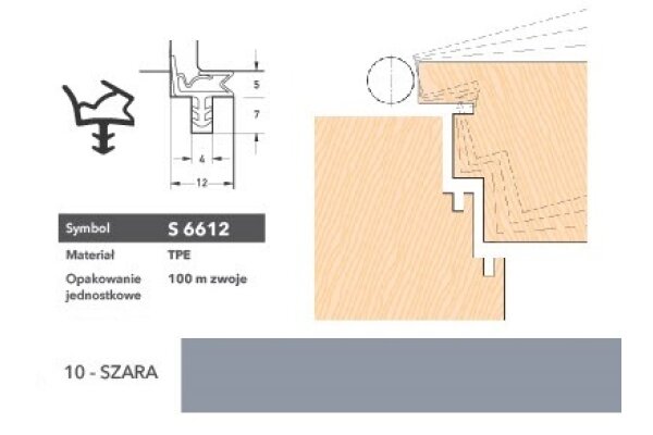 Uszczelka do drzwi wewnętrznych S6612 - 100 m Deventer Szary