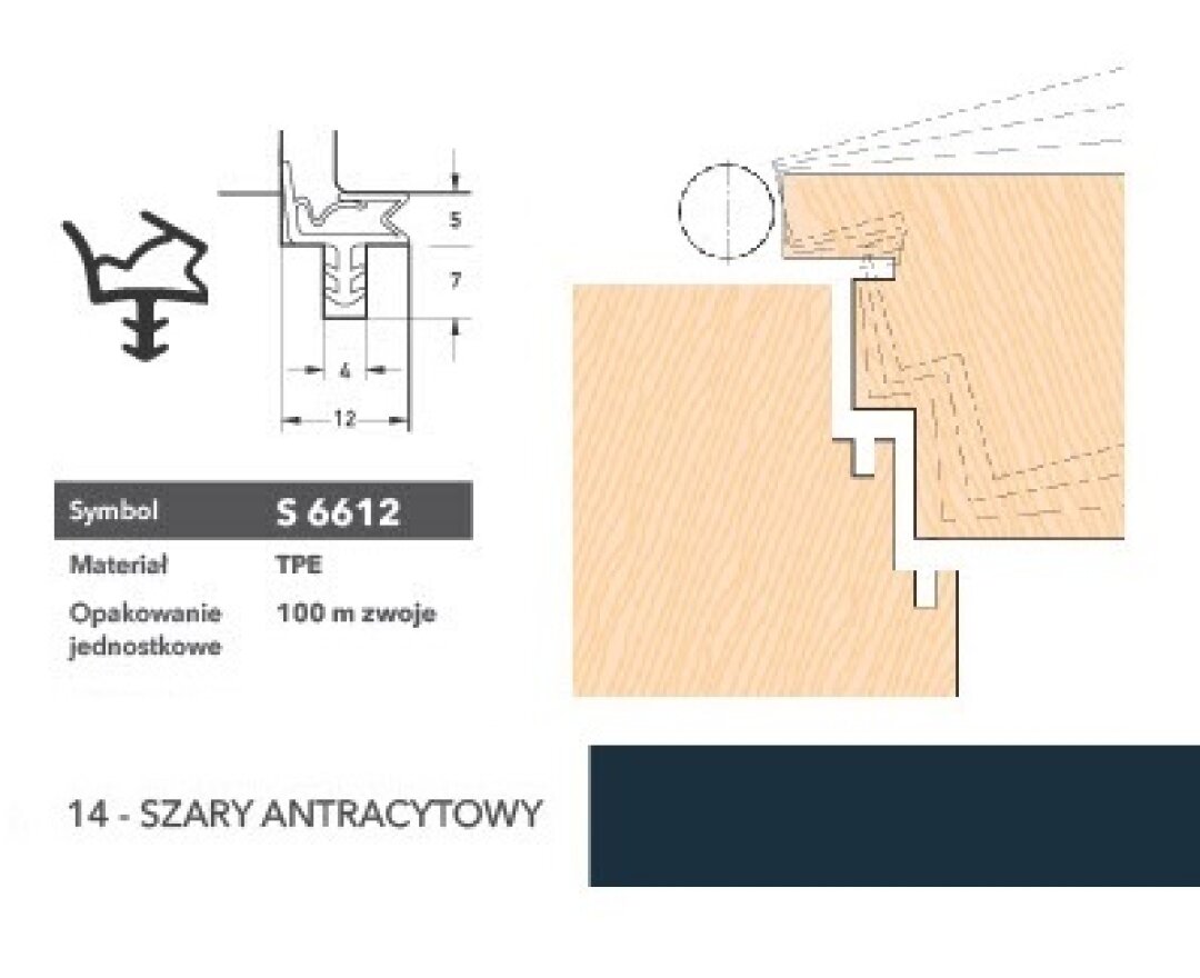 Uszczelka do drzwi wewnętrznych S6612 - 100 m- fot-
