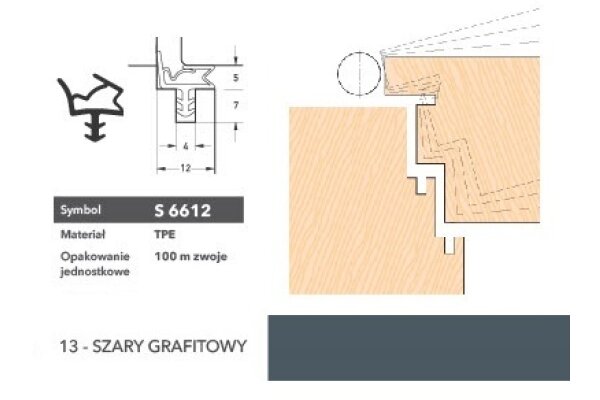 Uszczelka do drzwi wewnętrznych S6612 - 100 m Deventer Szary grafitowy