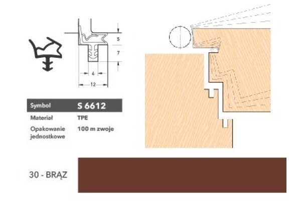 Uszczelka do drzwi wewnętrznych S6612 - 100 m Deventer Brązowy