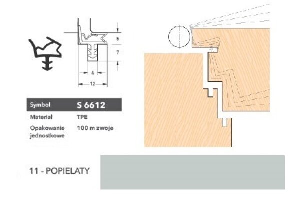 Uszczelka do drzwi wewnętrznych S6612 - 100 m Deventer Popielaty