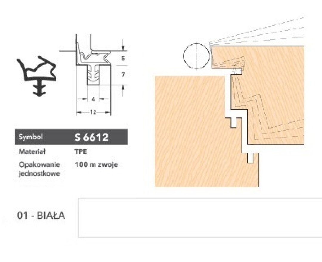 Uszczelka do drzwi wewnętrznych S6612 - 100 m- fot-