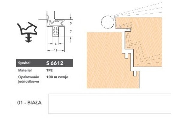 Uszczelka do drzwi wewnętrznych S6612 - 100 m Deventer Biały