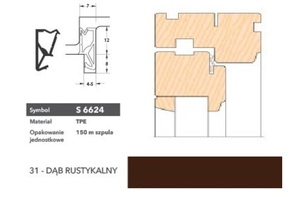 Uszczelka okienna przylgniowa S6624 – 150 m Deventer Dąb rustykalny