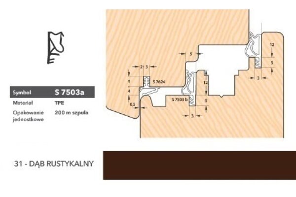 Uszczelka okienna przylgniowa S7503a – 200 m Deventer Dąb rustykalny