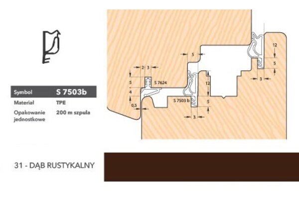 Uszczelka okienna przylgniowa S7503b – 150 m Deventer Dąb rustykalny