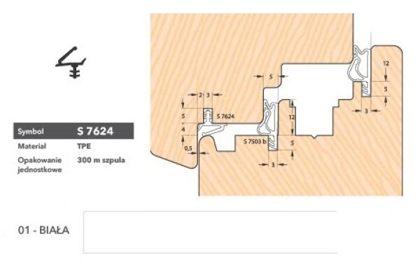 Uszczelka okienna przylgniowa S7624 – 250 m Deventer Biały