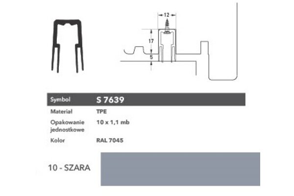 Uszczelka do doszczelnienia progowego S7639 1,1 m Deventer Szary