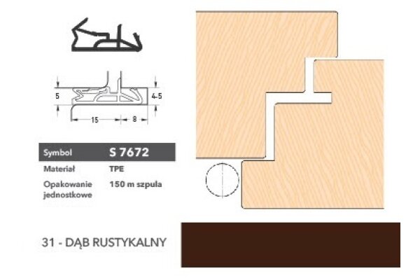 Uszczelka do drzwi zewnętrznych S7672 – 150 m Deventer Dąb rustykalny