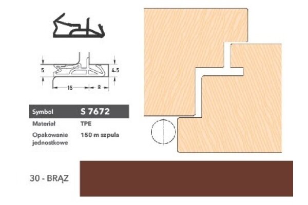 Uszczelka do drzwi zewnętrznych S7672 – 150 m Deventer Brązowy